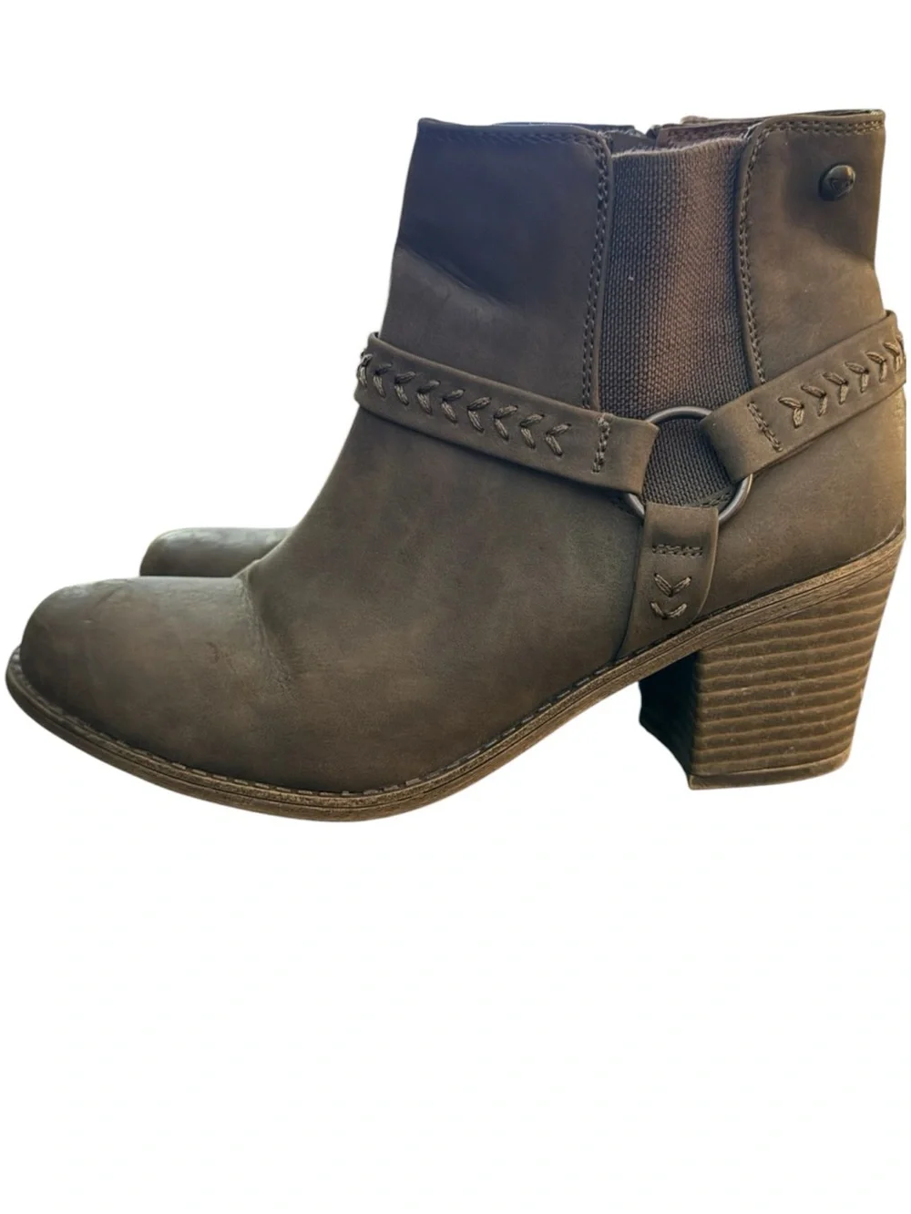 Roxy Taupe Size 8.5 Ankle Boots Western Boho Coastal Cowgirl Harness Booties